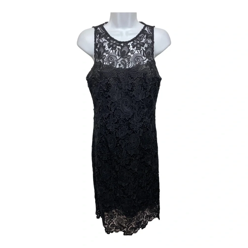 White House Black Market Lace Overlay Sleeveless MIDI Dress Size 2